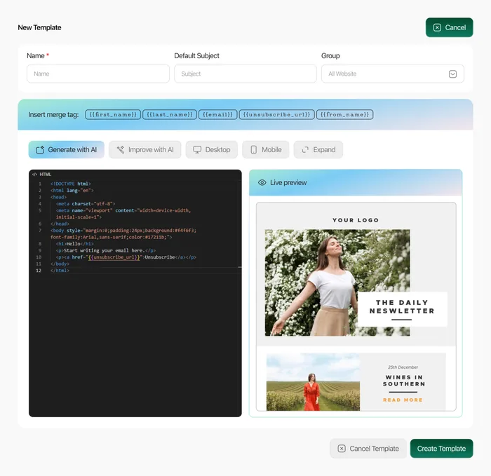 Email Templates preview